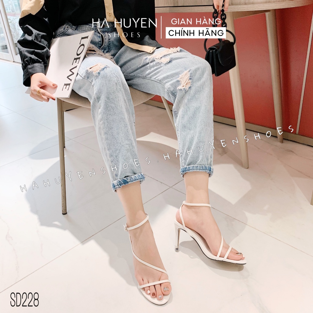 Sandal cao gót Hà Huyền Shoes quai mảnh quấn chéo hở gót nhọn 8 phân - SD228