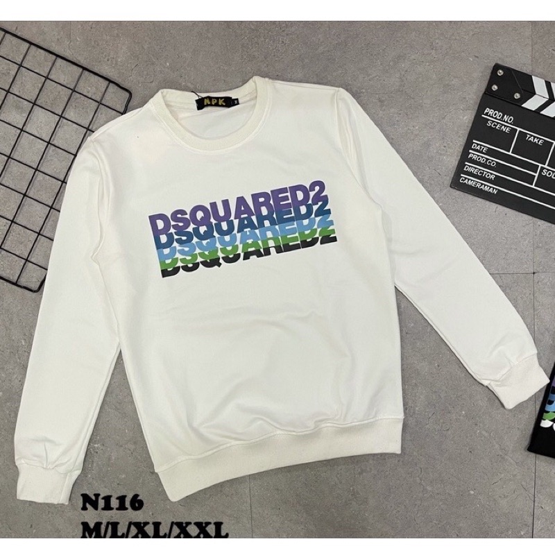 áo sweater dài tay màu trắng dsquared dsquared2 chữ xếp tầng chuyển màu xanh biển xanh lá