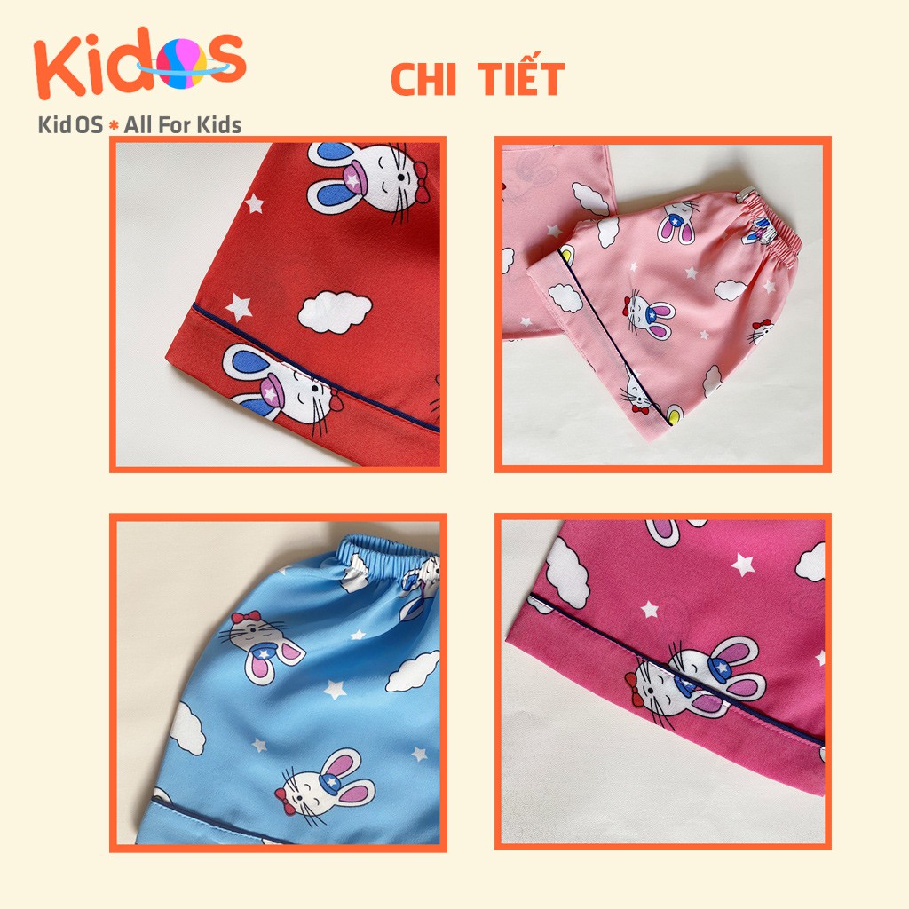 Đồ bộ Pijama lụa trẻ em cao cấp KidOS thoáng mát cho bé trai và bé gái từ 1 – 14 tuổi họa tiết thỏ trắng đẹp