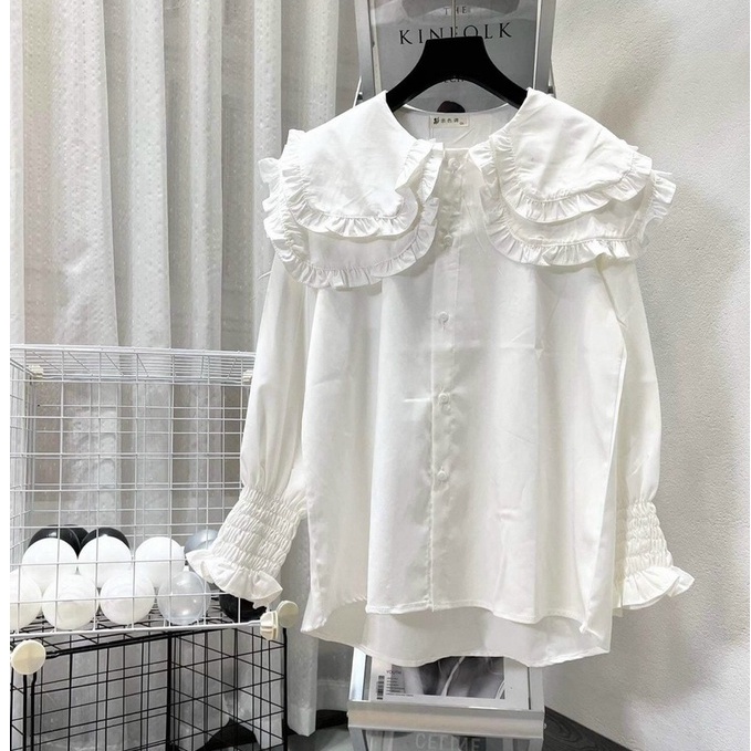 áo sơ mi nữ cổ bèo , áo babydoll tay bèo hàng QCCC loại 1 A00012 kaca