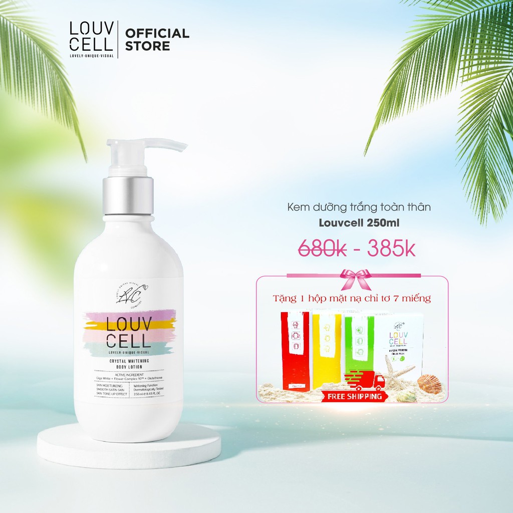Kem Dưỡng Trắng Da Body Louvcell Crystal Whitening Body Lotion 250ml Tặng 5 mặt nạ