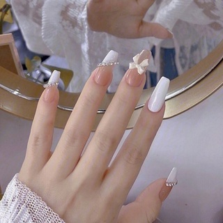 Nailbox nơ trắng đính đá HotTrend