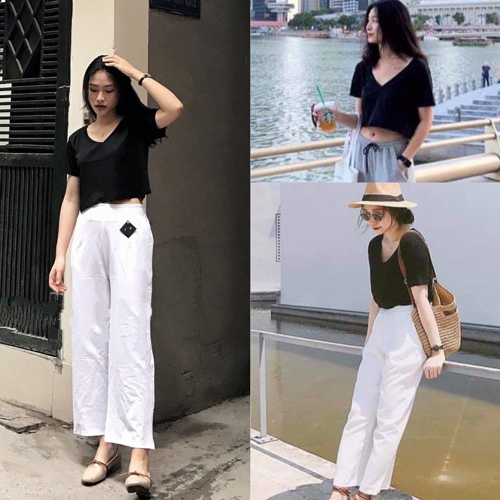 SET QUẦN CULLOTE TRẮNG MIX ÁO CROPTOP CỔ TIM ULZZANG