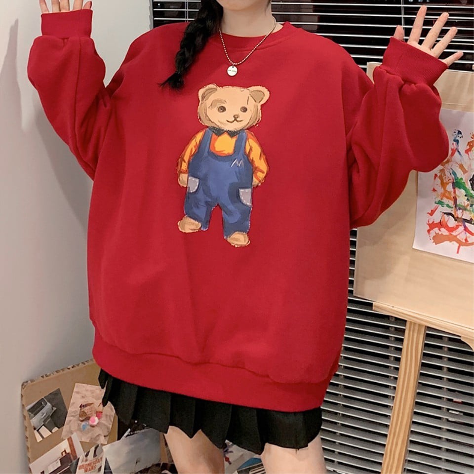 Áo thun tay dài form rộng, áo sweater Unisex -áo nỉ tay dài cổ tròn hình gấu | BigBuy360 - bigbuy360.vn
