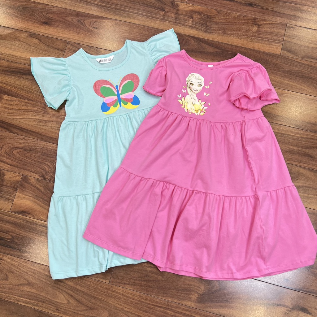 Váy bé gái size đại chất cotton mềm mát, tay áo bèo cánh tiên cực xinh - cho bé 4-8 tuổi  V103