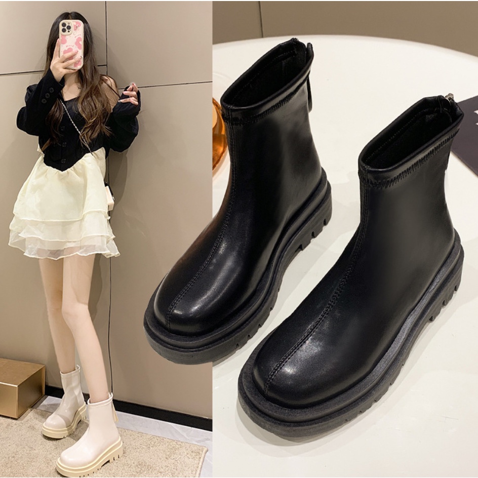 Chelsea boots nữ da xịn bốt cao cổ lửng nữ tăng chiều cao 4,5 cm bản cao cấp nhất 2022