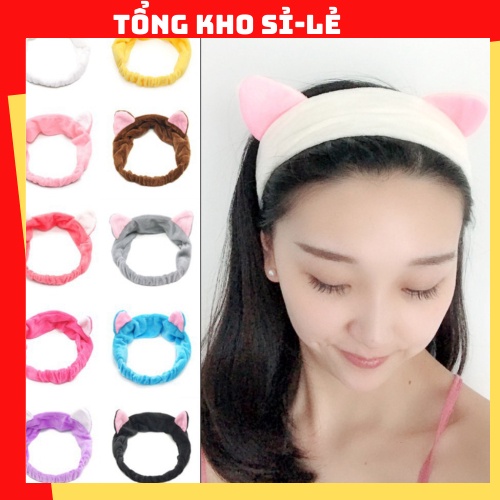 Băng đô rửa mặt tai mèo giá rẻ, băng đô cài tóc turban nữ vải nhung chất đẹp mềm mượt Hàn Quốc 88264