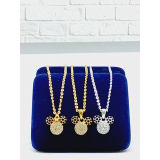 Bộ dây chuyền + mặt dây chuyền hình chuột mickey mạ vàng / bạc 925 thời trang cho bé