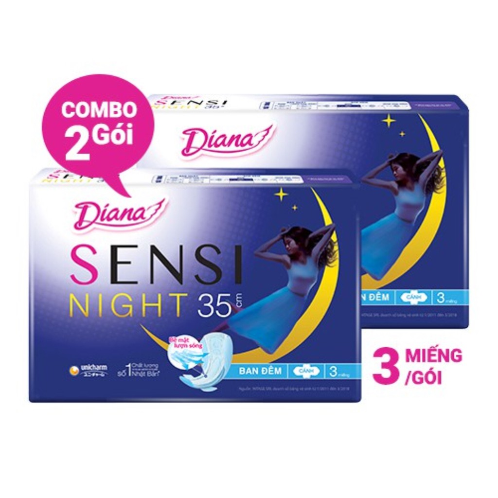 Bộ 2 gói băng vệ sinh Diana Sensi Night ban đêm 35cm 3 miếng/gói