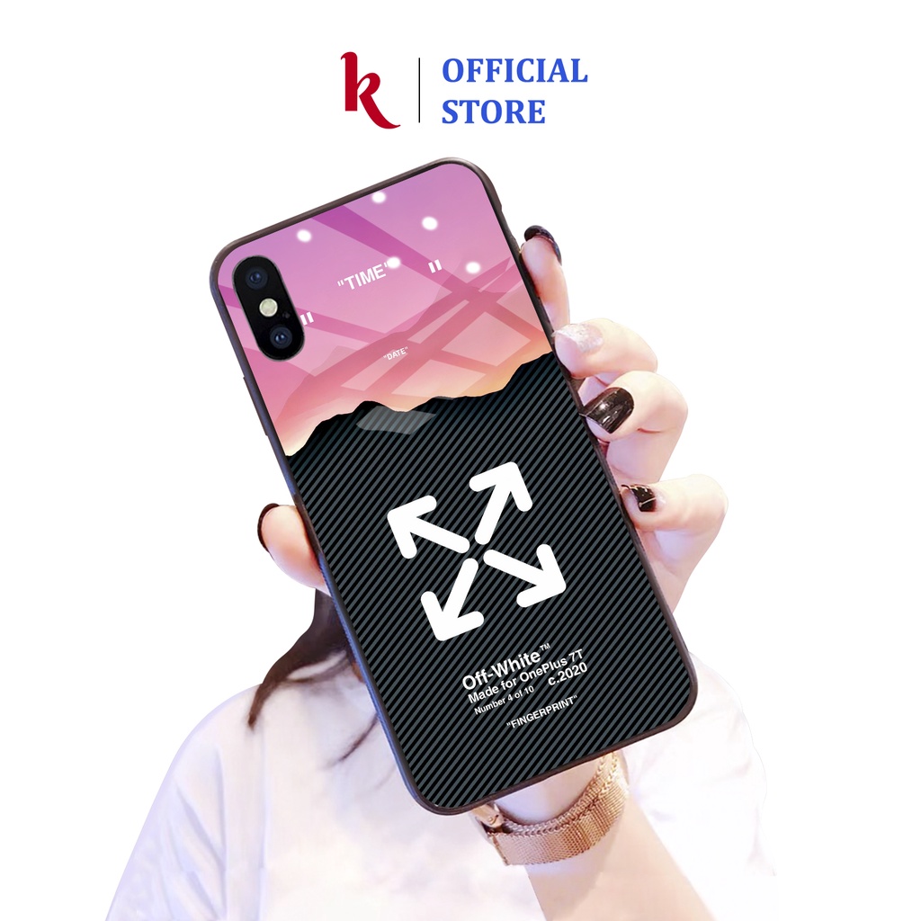 Ốp lưng iphone kính cao cấp Off White Time case 14plus 14 pro max 13 12 promax 11 mini 6 6s 7 8 plus x xr xs Se