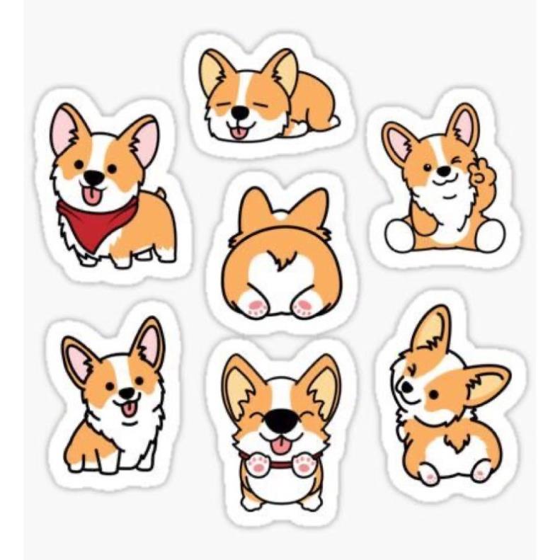 Bộ 100 sticker cún corgi cực kute dùng để trang trí điện thoại di động/ván trượt/vali không để lại dấu keo
