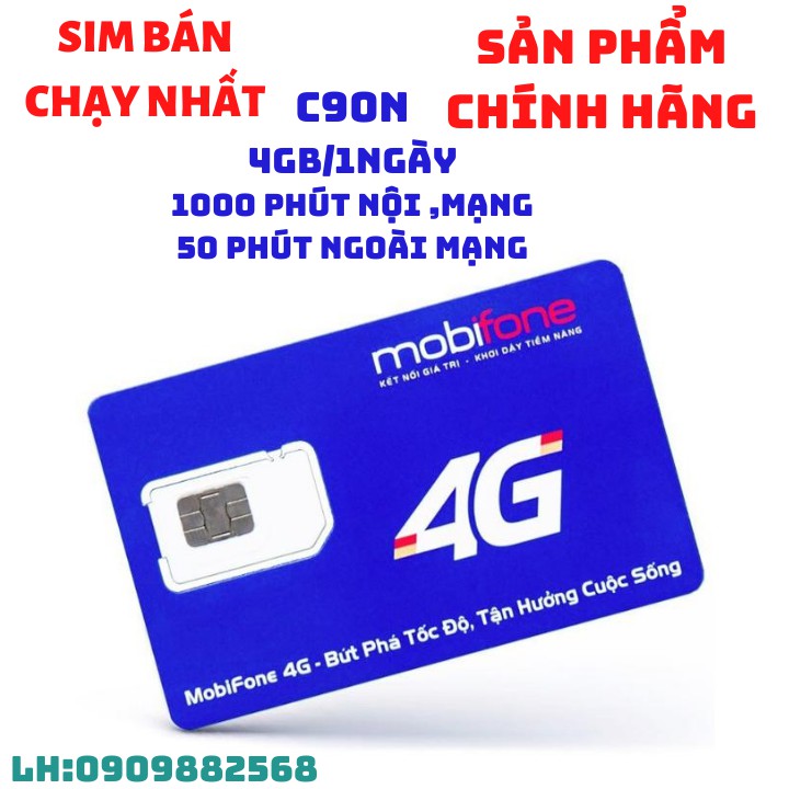 Sim 4g 💖𝑭𝑹𝑬𝑬𝑺𝑯𝑰𝑷💖 Sim Mobifone C90N 4gb 1 ngày