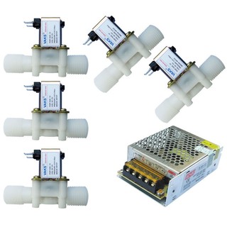 Bộ 5 cái van điện từ phi 21 (thường đóng) 12V DC + kèm nguồn tổ ong 12V, 5A