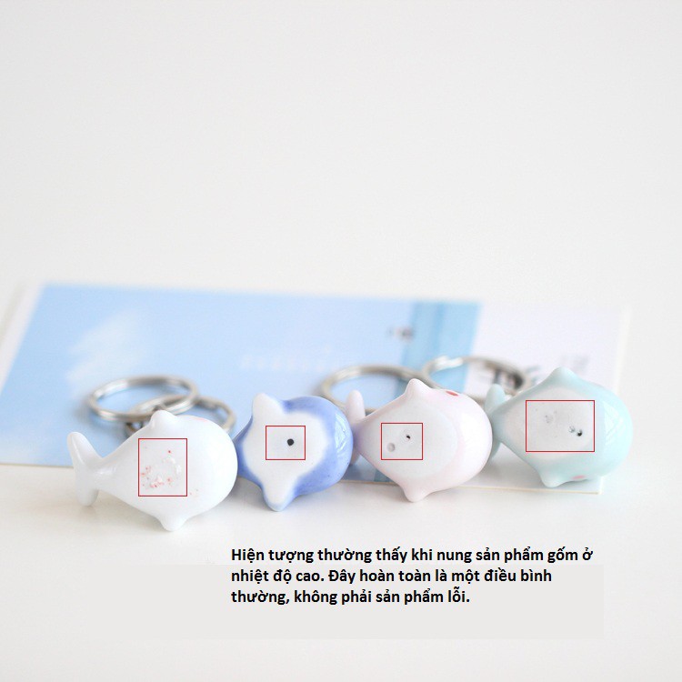 Móc khóa gốm cute hình cá voi, móc balo dễ thương, móc chìa khóa xe máy ô tô