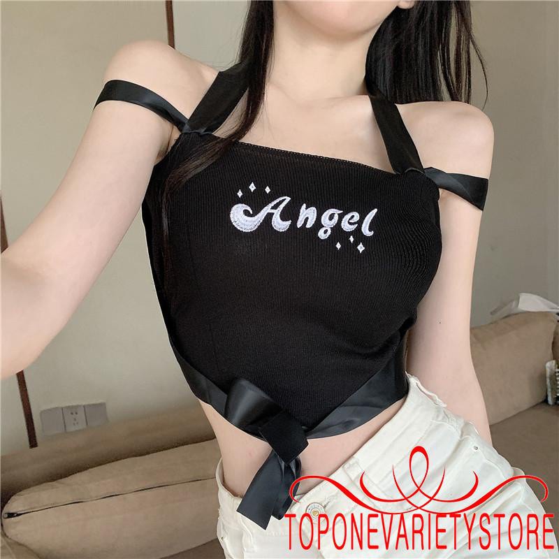 Áo hai dây Dệt Kim Thêu Chữ Thời Trang Cho Nữ