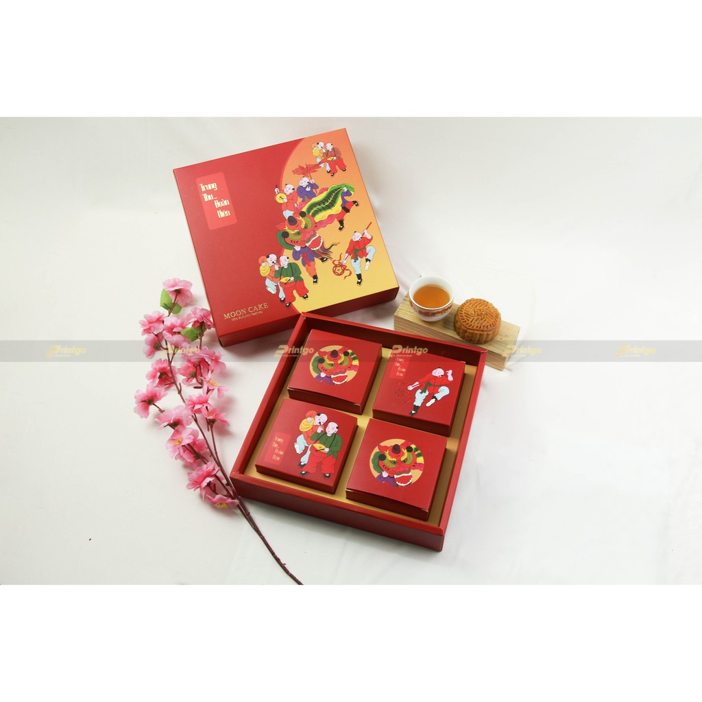 Bao bì Hộp 4 Bánh Trung Thu Vũ Lân Đỏ KHÔNG BÁN BÁNH