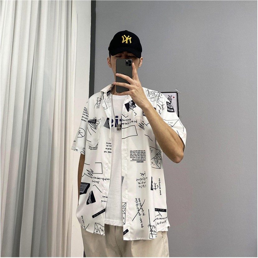 Áo Sơ Mi Họa Tiết Hình Học Slim BOO BO Cao Cấp Lụa Thoải Mái Trẻ Trung Hàn Quôc