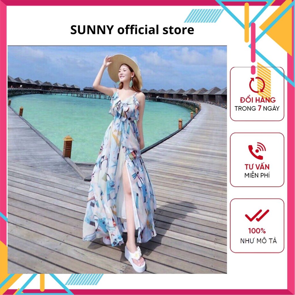 Váy Maxi Hoa Đi Biển Xẻ Tà Cổ V - Đầm Maxi Dài Du Lịch - Maxi Dress Dạ Hội Siêu Đẹp Siêu Sang