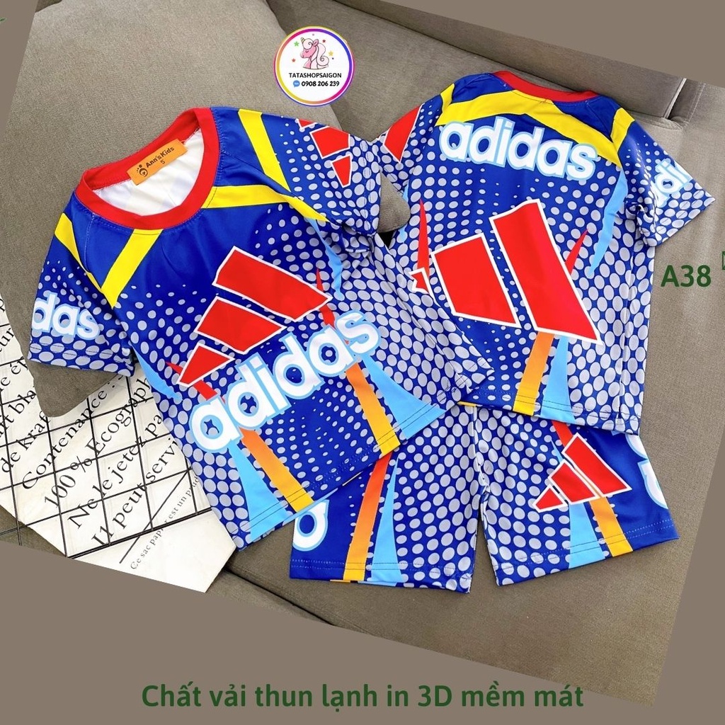 A38 Bộ đùi cộc tay bé trai thể thao size đại thun lạnh in 3D mềm mát 20 đến 40kg