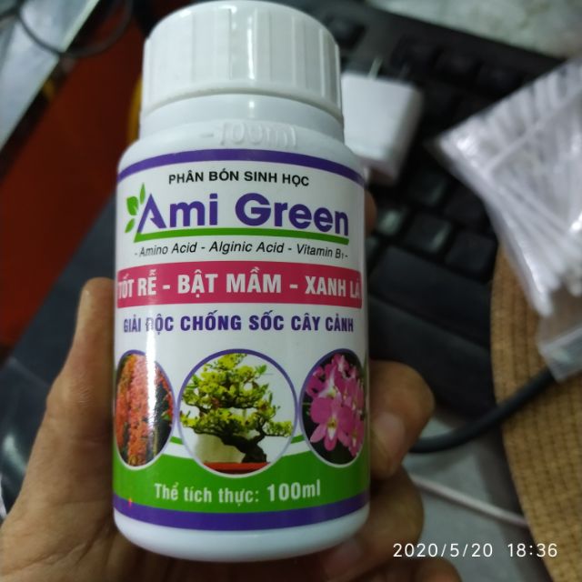 Phân bón sinh học Ami Green tốt rễ, bật mầm, xanh lá 100ml