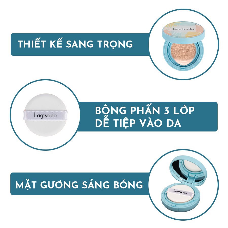 Phấn nước che khuyết điểm Hàn Quốc Lagivado kiềm dầu, che phủ hoàn hảo Perfection Cushion –Tone trắng sáng ,14g