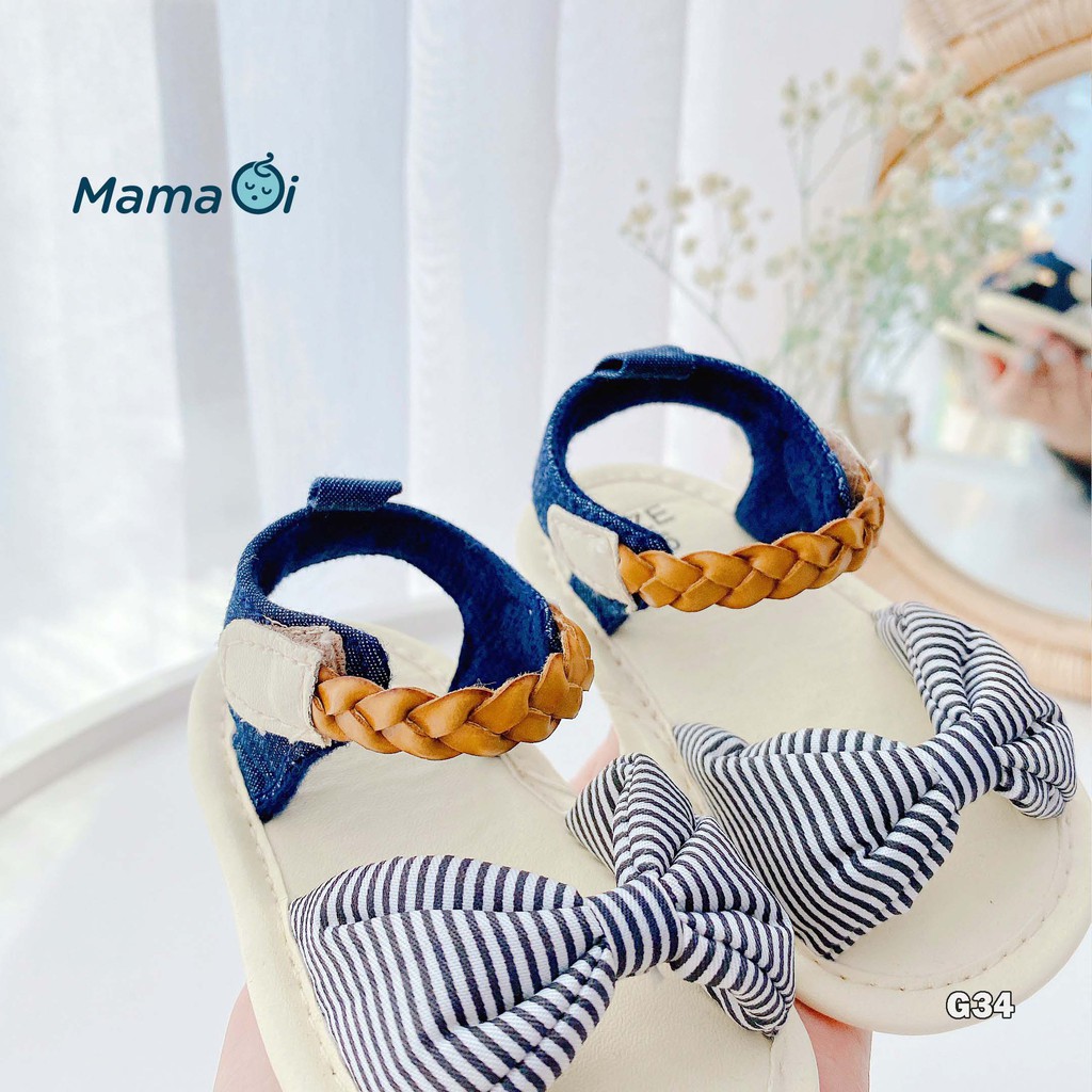 G34 Giày sandal cho bé dép tập đi lót da nơ trắng đen mềm nhẹ êm chân của Mama Ơi - Thời trang cho bé