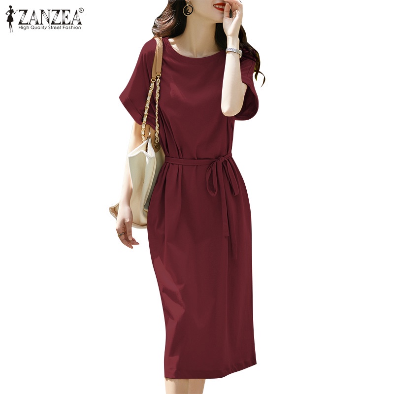 Đầm midi Zanzea tay ngắn phong cách hàn quốc thời trang cho nữ