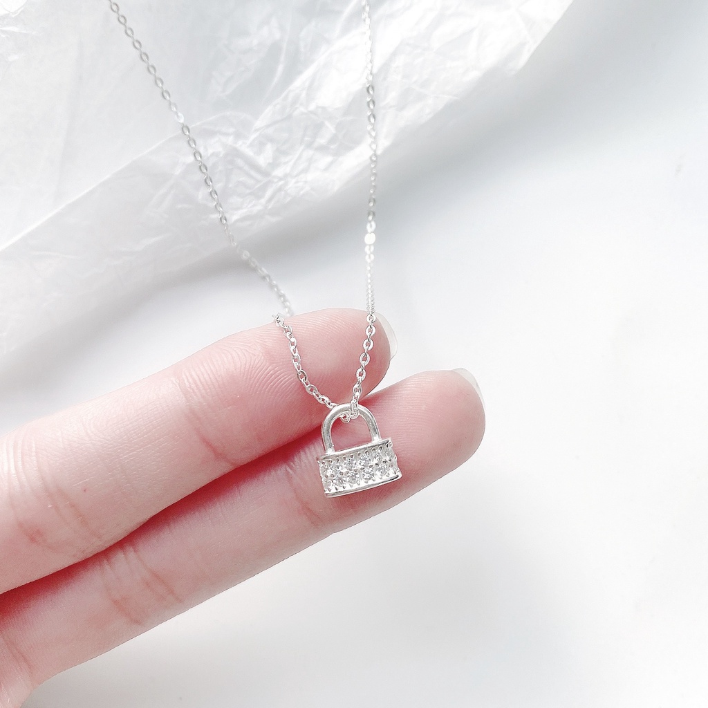 Dây chuyền bạc Miuu Silver, vòng cổ nữ hình ổ khóa đính đá The Locky Necklace