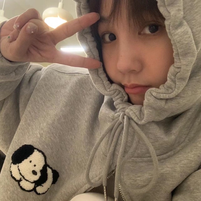 Áo Hoodie zip thêu hoạ tiết cún cưng đáng yêu kèm ảnh cận chất phong cách Hàn quốc mặc thu đông Nam Nữ unisex áo đôi