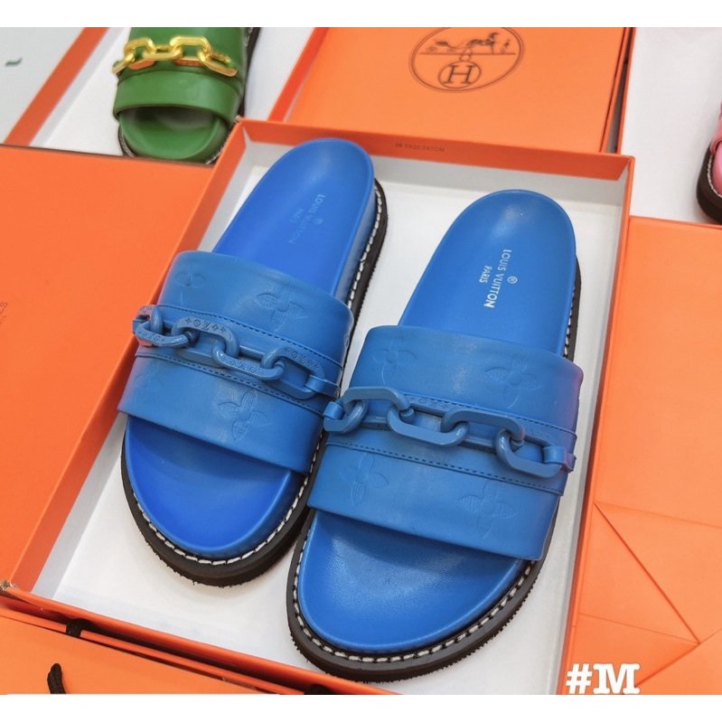 Dép nữ quai ngang to phối xích màu Nguyên hộp hãng cao cấp