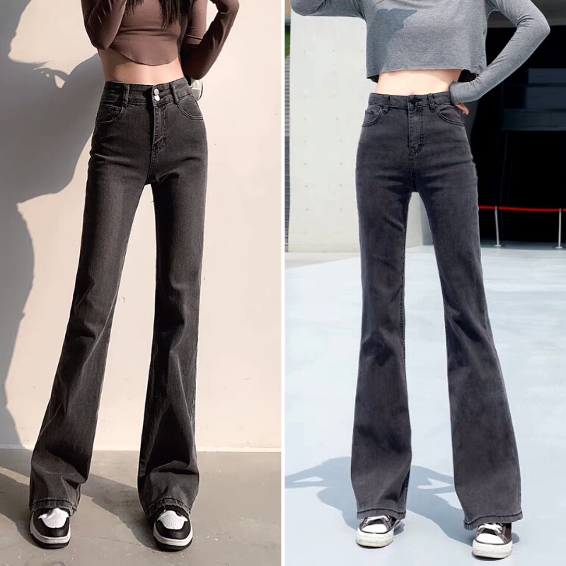 Quần Jean Nữ Ống Xuông Xám Trơn Cá Tính TDSHOP Quần Bò Lưng Cao Dáng Suông Chất Liệu Jeans Không Phai Cao Cấp
