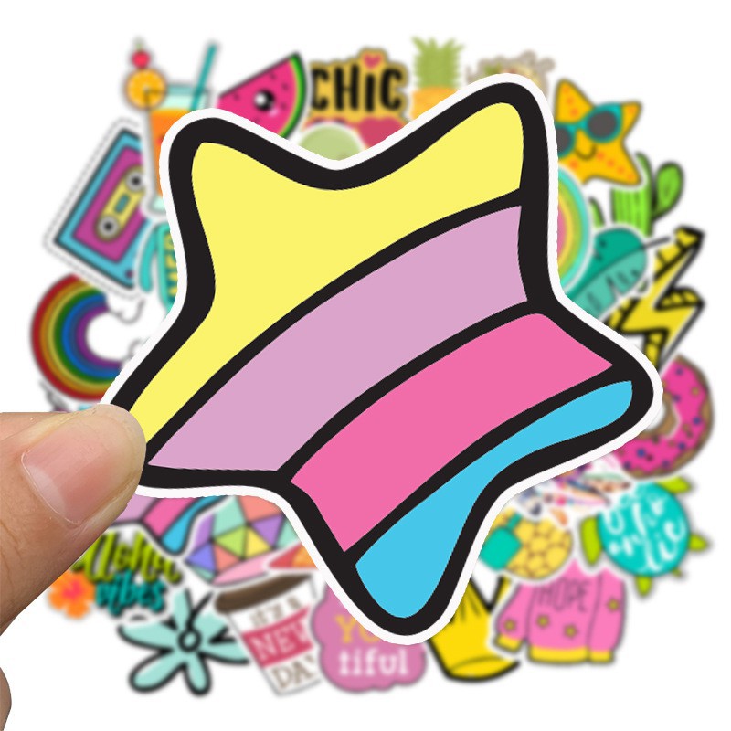 50 STICKER CUTE DOODLE DỄ THƯƠNG CHỐNG NƯỚC DÁN MŨ BẢO HIỂM NÓN LAPTOP VALI ĐÀN GUITAR UKELELE ĐIỆN THOẠI