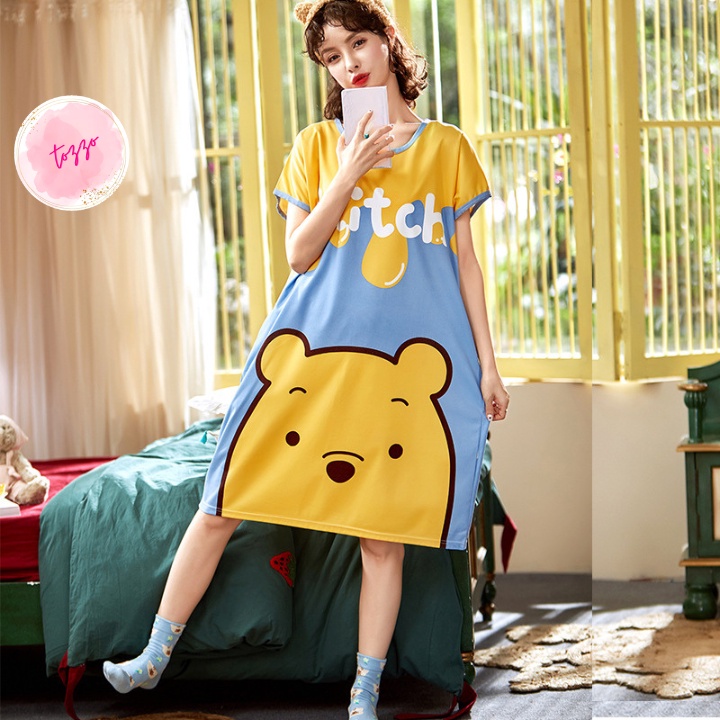 Váy đầm ngủ bigsize TOZZO cute sát nách dáng xuông mặc nhà mùa hè chất liệu cotton in hình dễ thương VSN01
