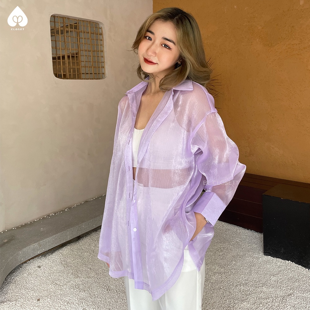 Áo sơ mi nữ dài tay Be Closet PURPLE FLOWY freesize