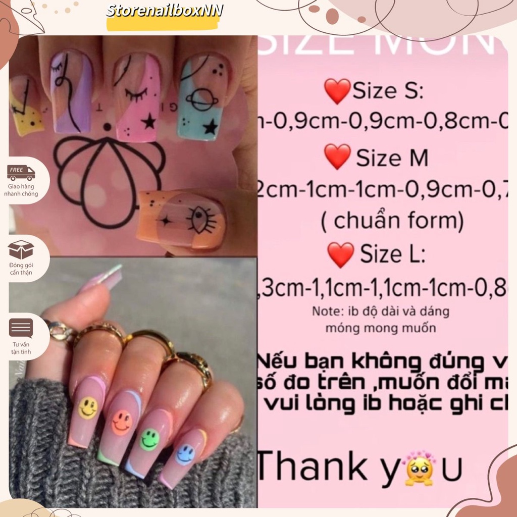 Nailbox ,10 móng úp thiết kế vẽ nhiều màu.