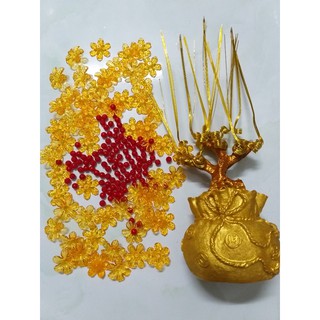 Combo phụ liệu cây kim tiền 10 nhánh chưng tết,kèm thỏi trang trí và dây may mắn, tài lộc gốc túi tiền