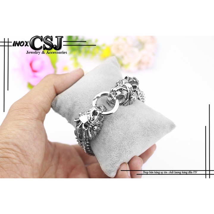 lắc tay inox cao cấp 2 đầu sư tử siêu ngầu, đẹp , không đen - tặng hộp đựn xinh xắn