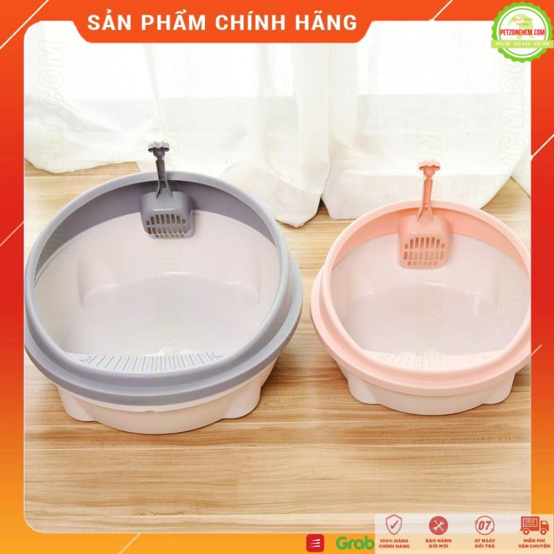 Khay vệ sinh cho mèo, thau cát tròn ️ FREESHIP ️ chậu cát mèo hình bàn chân - tặng xẻng, nhựa PP, 2 màu xanh lá và xám