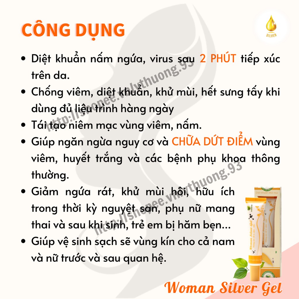 [MUA 1 TẶNG 1] Gel phụ khoa WOMAN SILVER GELDung dịch vệ sinh phụ nữ Nano bạc TÁO XANH VIỆT NAM  Tặng 5 xilanh