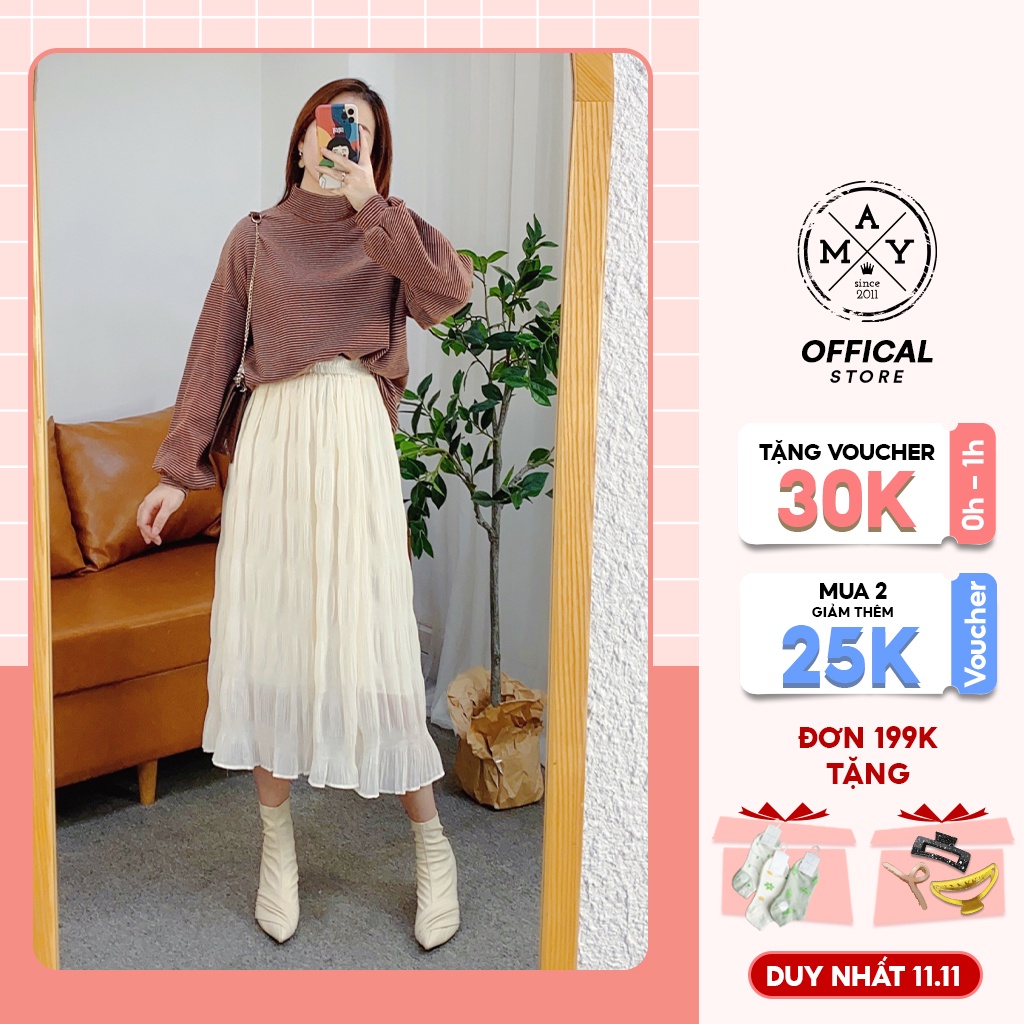 Chân Váy Midi Dài MAY.SINCE2011, Chân Váy Dài Kiểu Dáng Nhăn Cá Tính MAN02-0109