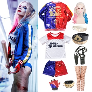 7Z0Z Women Adult Harley Quinn Costume Cosplay Halloween Suicide Squad Joker  Jacket Shorts Gloves Set