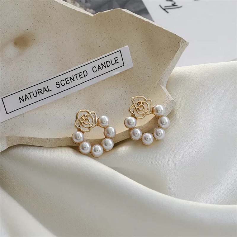 Khuyên tai hình hoa hồng đính hạt phong cách hàn quốc - Maben