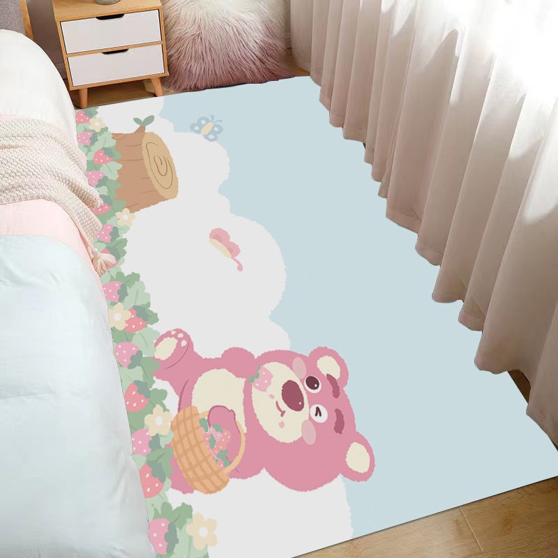 Thảm Trải Sàn Phòng Khách / Phòng Ngủ / Ghế Sofa Hình Gấu Và Dâu Tây Thời Trang