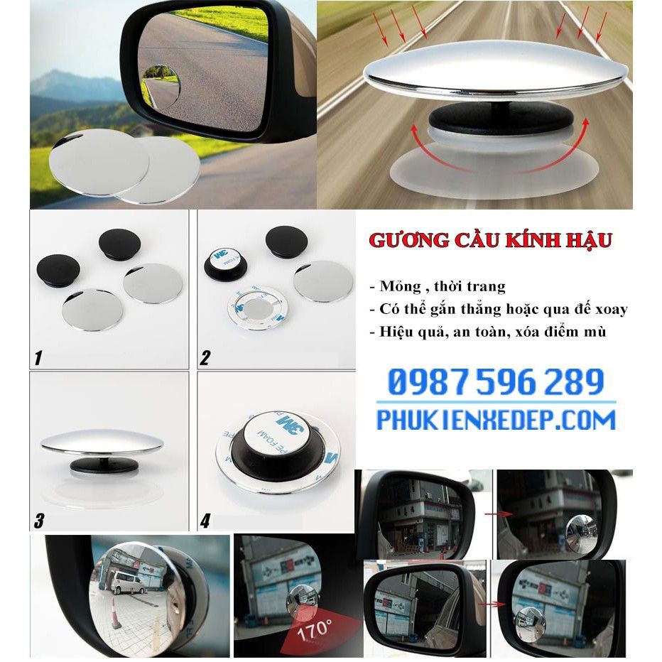 Gương cầu lồi ô tô kính hậu xoay 360 | Gương cầu xoá điểm mù cho xe hơi