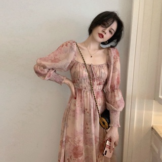 Đầm Midi Tay Dài Màu Xanh Dương Phong Cách Pháp Thời Trang Mùa Thu Mới Size S-2Xl
