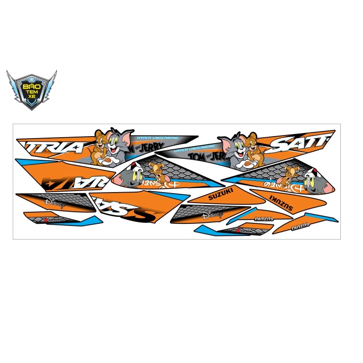 Tem rời dán xe satria fi hoạt hình tom & jerry