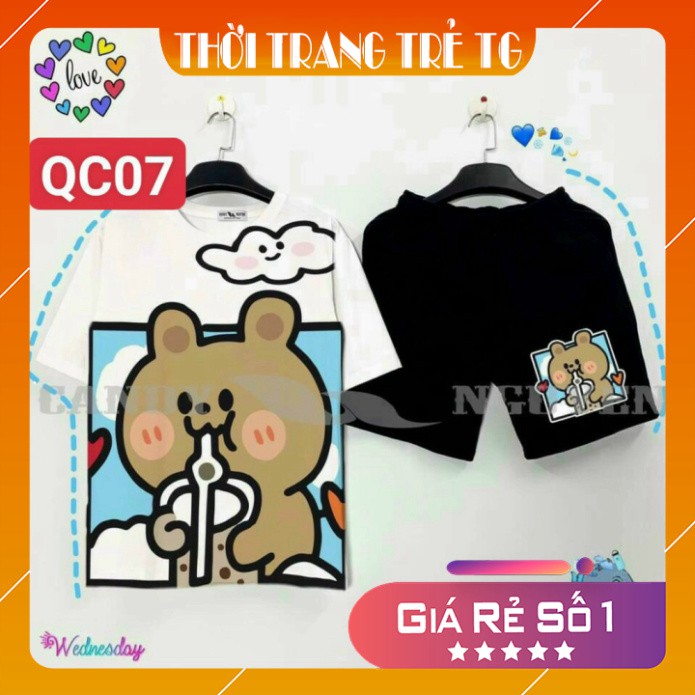 Đồ bộ hoạt hình 💕𝑭𝒓𝒆𝒆𝒔𝒉𝒊𝒑💕 Set đồ nữ QC07 Gấu Bear Set bộ Quần Đùi + ÁO cartoon 3D Cute Form Rộng Cực Thoáng M