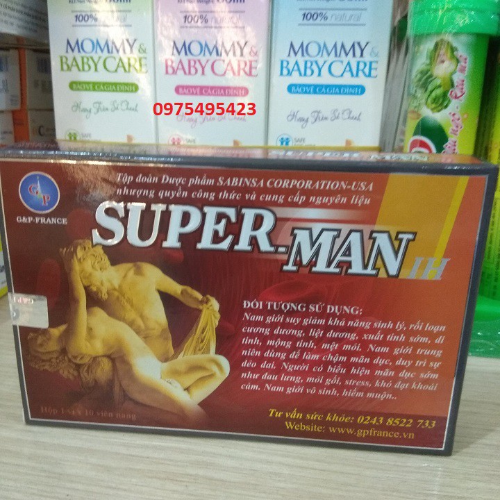 Tăng cường sinh lý nam hiệu quả Super Man 1h Chính hãng -Giúp bổ thận , tráng dương ,sinh lý yếu- có che tên - hộp 10V