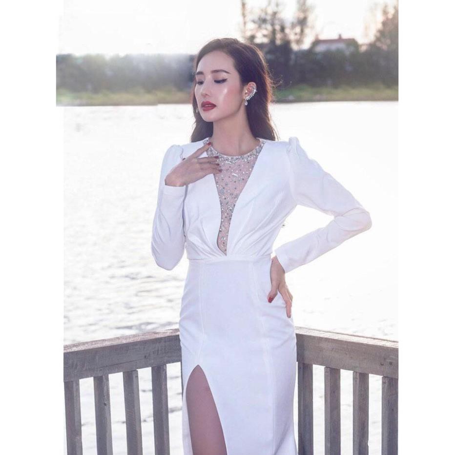 Đầm dự tiệc Đầm dạ hội trắng dài tay đính ngọc sang trọng sang trọng