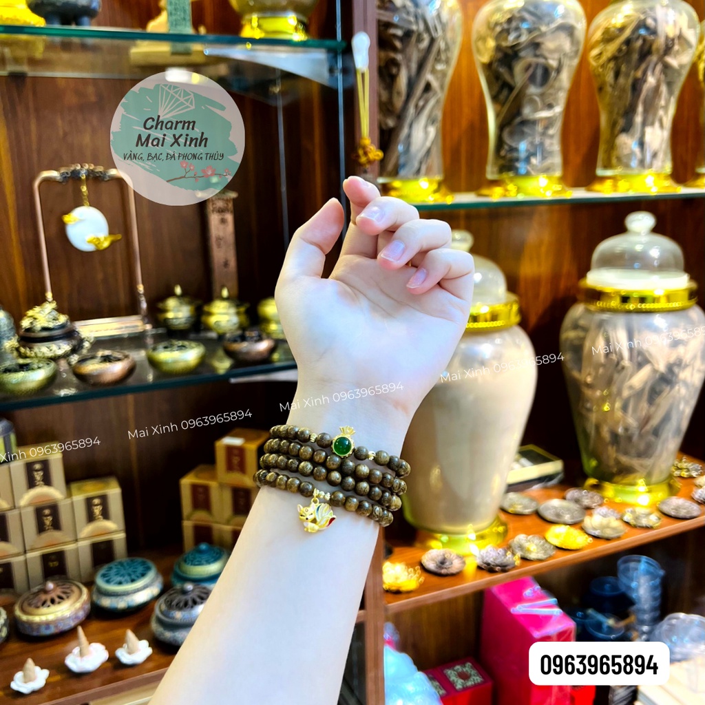Chuỗi Trầm Hương Tốc 108 hạt 6mm + Túi quà + Hồ Ly Treo - Vòng tay gỗ Nam Nữ phong thủy tự nhiên